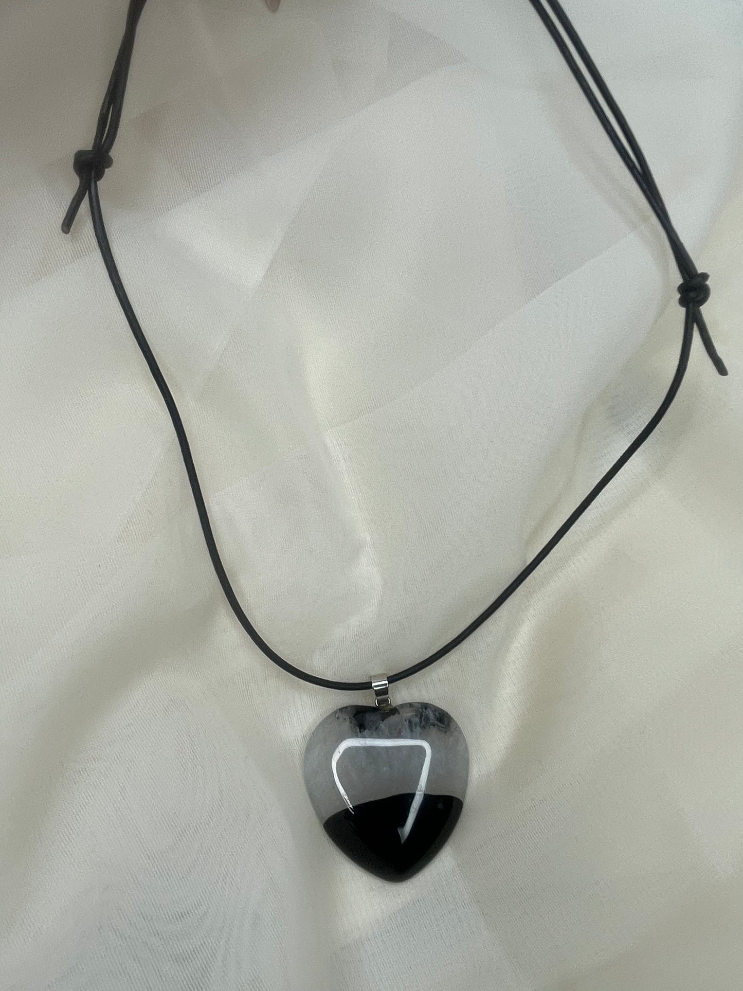 Black & White Agate Heart Crystal Necklace