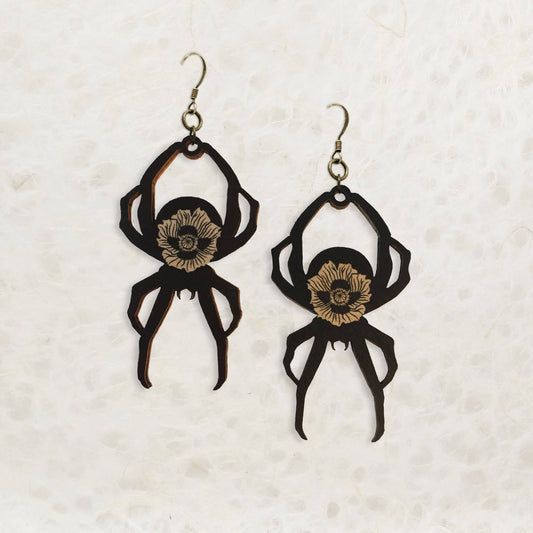 Spider Printed Wood Earring