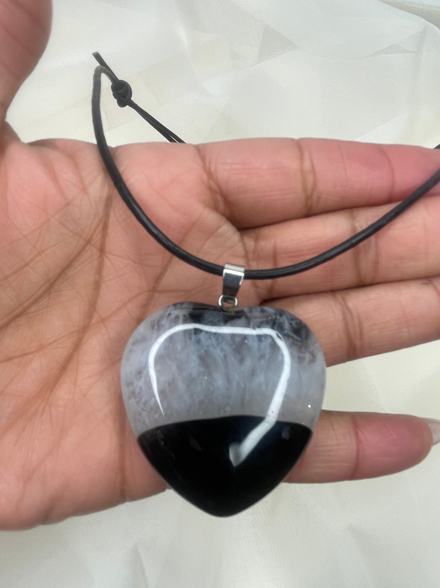 Black & White Agate Heart Crystal Necklace