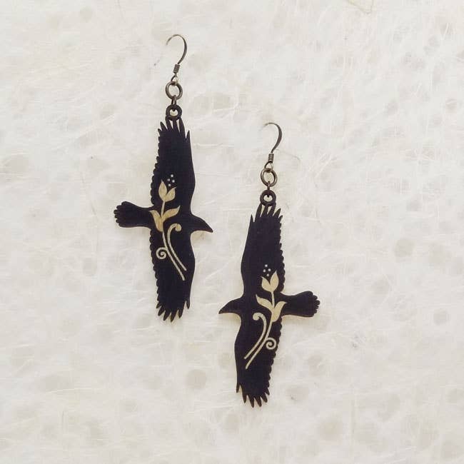 Raven Printed Wood Earring